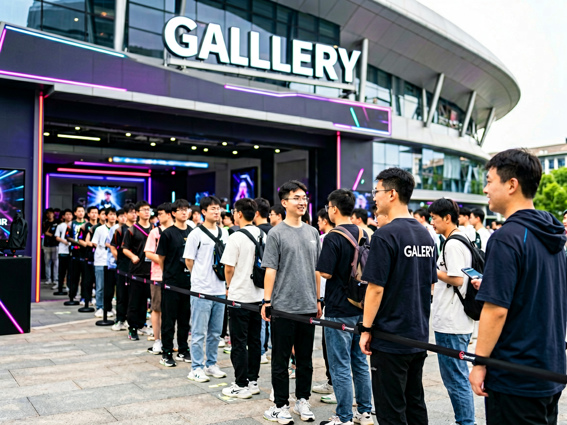 电竞场馆外排队入场的观众，展现电竞赛事的人气与热度